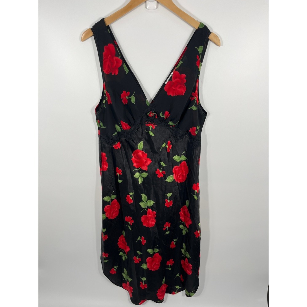 Vintage Babydoll Womens Maxi‎ Slip Dress L Black Floral Lace Romantic Feminine